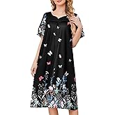 udforsk House Dresses for Women with Pockets Moo Moo Nightgown Short Sleeve Mumu Dress Lounge Dress S-3XL