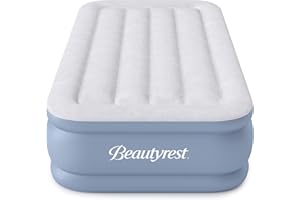Beautyrest Hi-Loft Twin Size Air Mattress with Vertical Beam Construction, Edge Support, External Pump and Puncture Resistant Vinyl for Guests and Camping