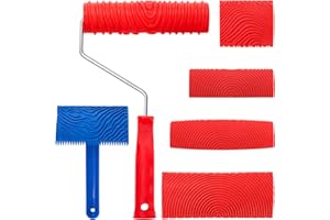 DEAYOU 6 Pack Wood Grain Tool Set, 7" Faux Wood Graining Roller, DIY Rubber Wood Pattern Paint Tool with Handle for Wall Art Painting Room Decoration