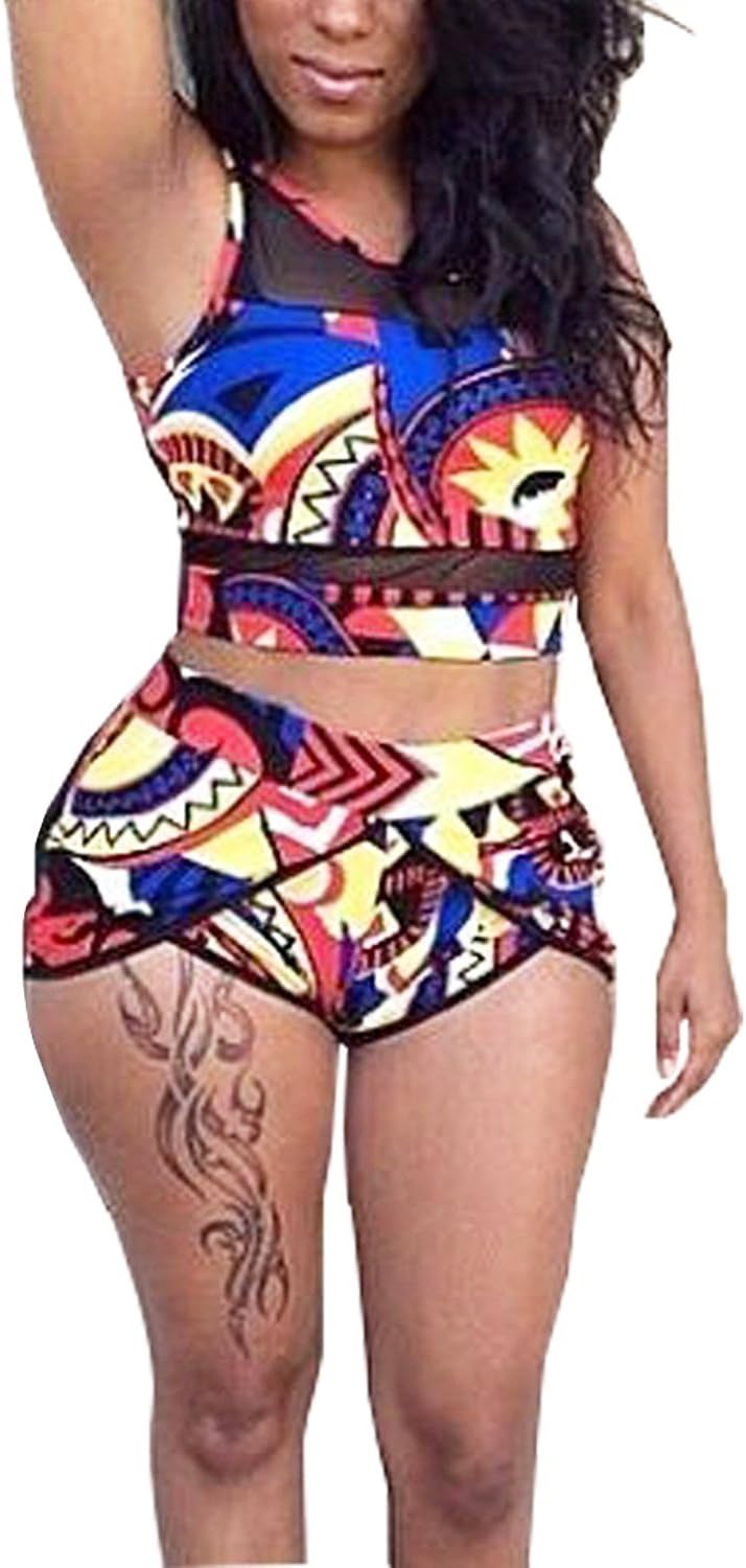 PiePieBuy Womens Plus Size African Print Inspired Two Piece Bikini Bathing Suit from S-4XL