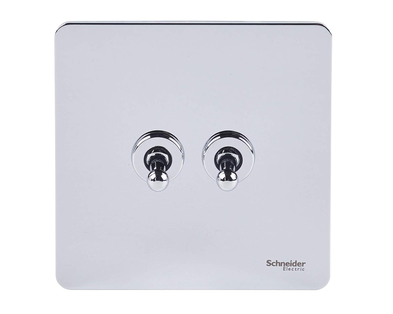 Schneider Electric Ultimate Screwless Flat Plate - Double Toggle 2 Way Light Switch, Single Pole, 16AX, GU1422TPC, Polished Chrome