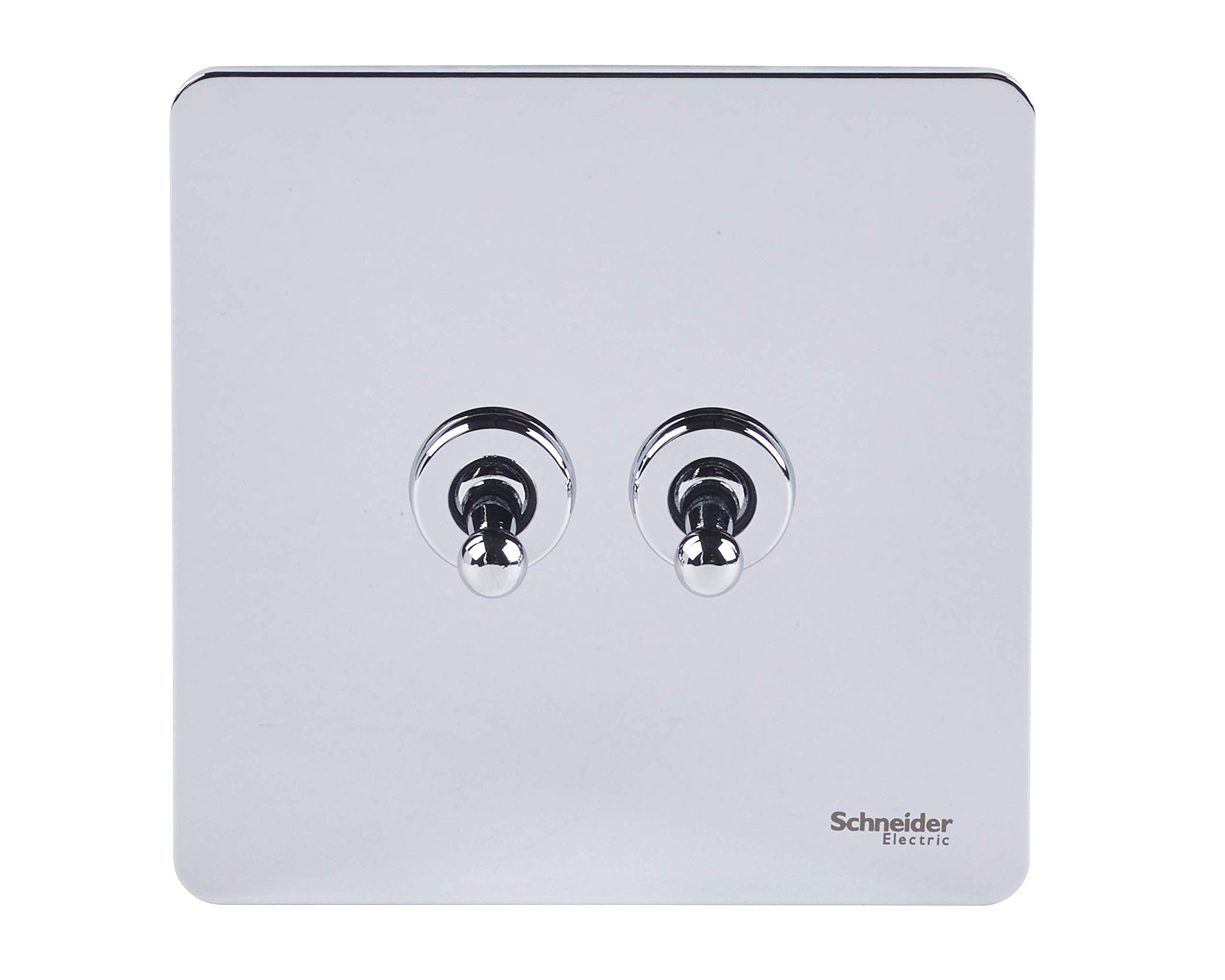 Schneider Electric Ultimate Screwless Flat Plate - Double Toggle 2 Way Light Switch, Single Pole, 16AX, GU1422TPC, Polished Chrome