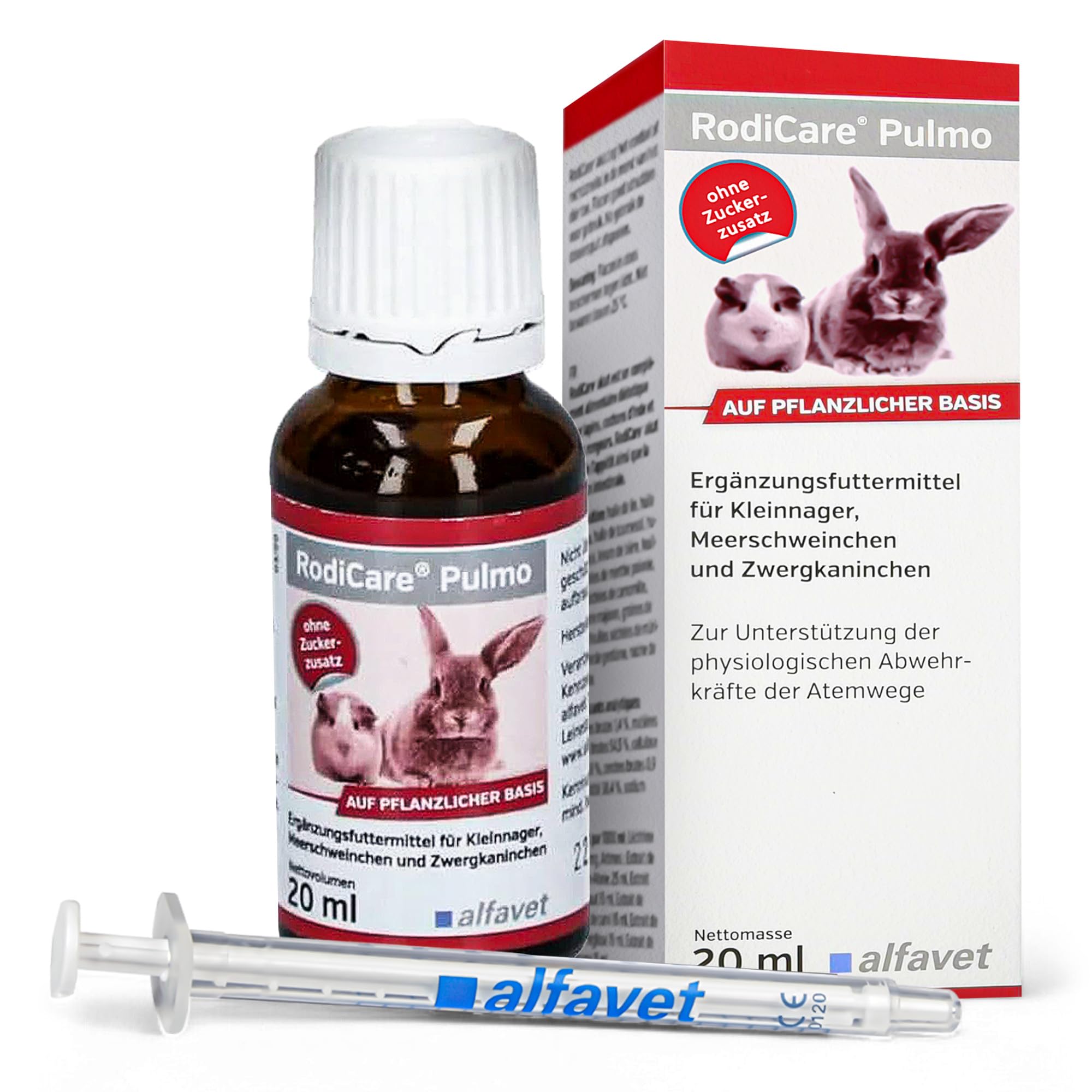 alfavet RodiCare Pulmo, to support the respiratory tract of guinea pigs and small rodents, supplementary feed, 20 ml, dosing syringe