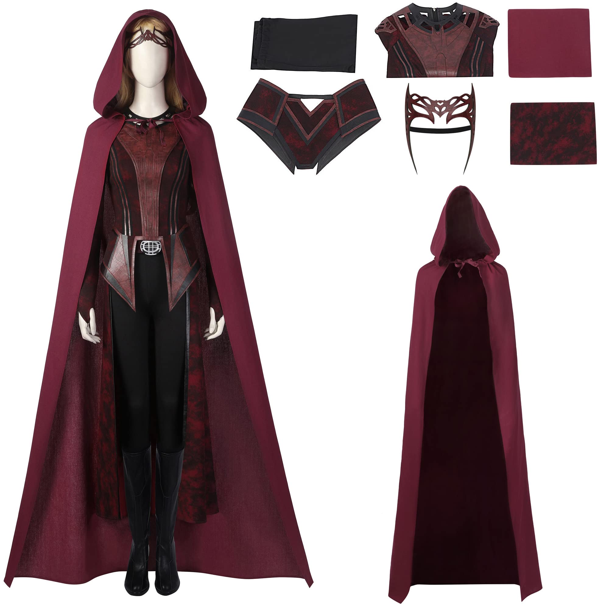 SINSEN Women's Scarlet Witch Costume Wanda Maximoff Cosplay Outfit Hoodie Cape Jacket Pants Suit Headpiece Halloween Party Full Set (X-Large)