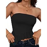 Remidoo Tube Tops for Women Sexy Sheer Mesh Strapless Top Asymmetrical Hem Ruffle Cropped Shirt