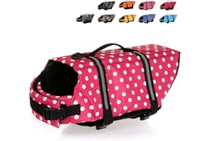 HAOCOO Dog Life Jacket Vest Saver Safety Swimsuit Preserver with Reflective Stripes/Adjustable Belt Dogs(Pink Polka Dot,L)