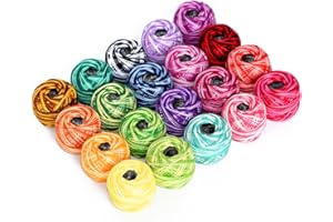 LE PAON Cotton Yarn Variegated Crochet thread Balls 20 Balls Popular Rainbow Colors of Size 8 47.5 Yards Balls 950 Yards 100% long staple cotton mercerized cotton