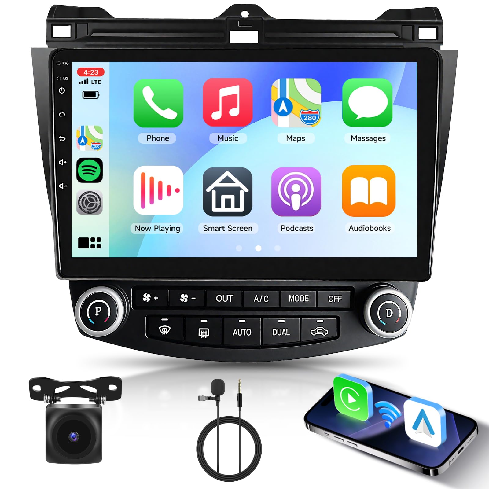 Photo 1 of for Honda Accord 2003-2007 Android Car Radio Stereo 10.1 inch Capacitive HD Touch Screen with Wireless carplay&Android Auto GPS Navigation WiFi Bluetooth USB FM Car Audio SWC 2G+32G