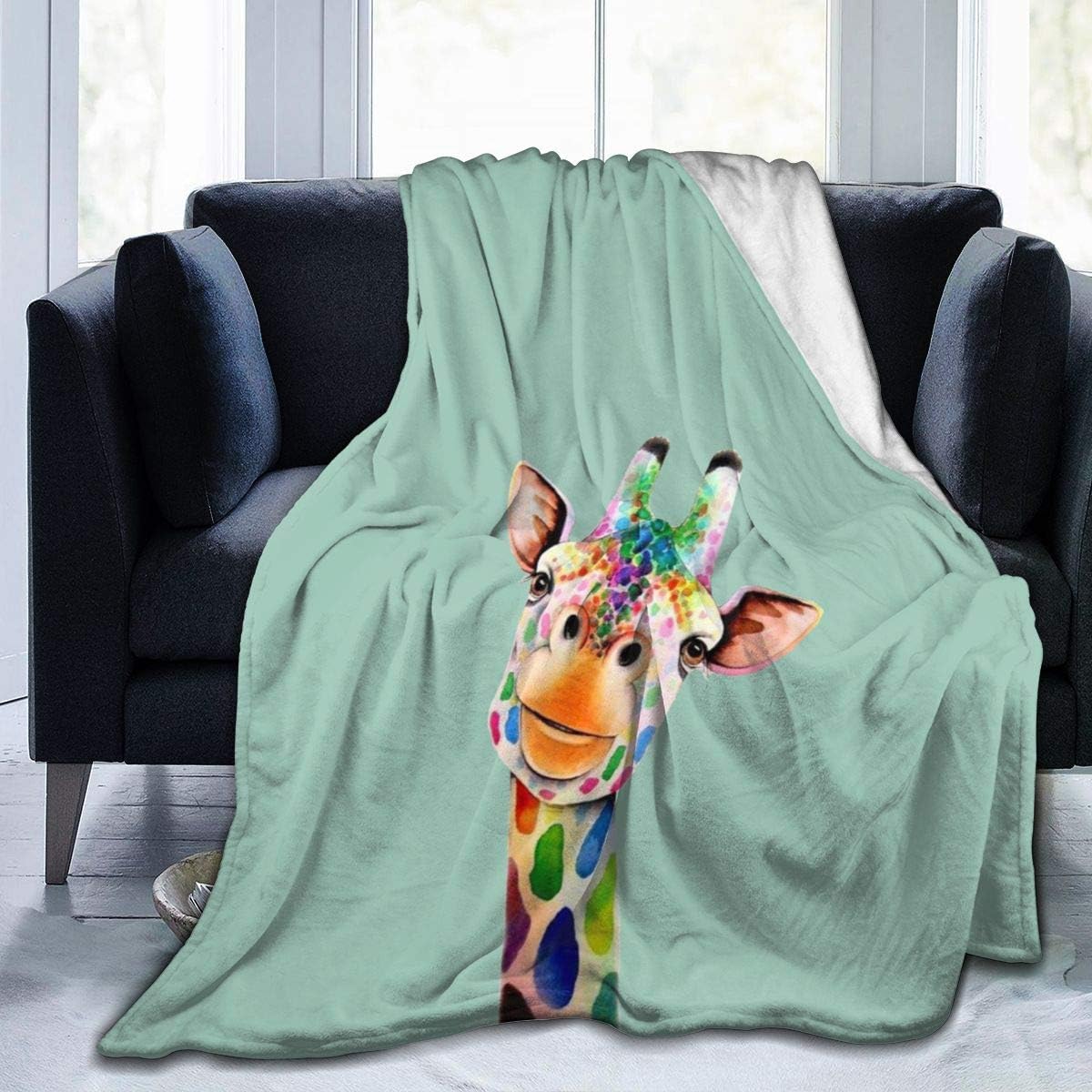 Colorful Giraffes Painting Microfiber Throw Blanket
