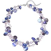 Noessla Layered Beaded Chunky Necklace for Women Boho Two-color Shell Statement Necklace Fashion Collar Costume Jewelry Gifts for Mum