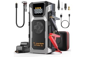 Oreetga Car Jump Starter with Air Compressor, 5500A Portable Battery Jump Starter(9.0L Gas/7.5L Diesel), 12V Jump Box Car Battery Power Pack with Jumper Cables, Fast Charging, Emergency Light