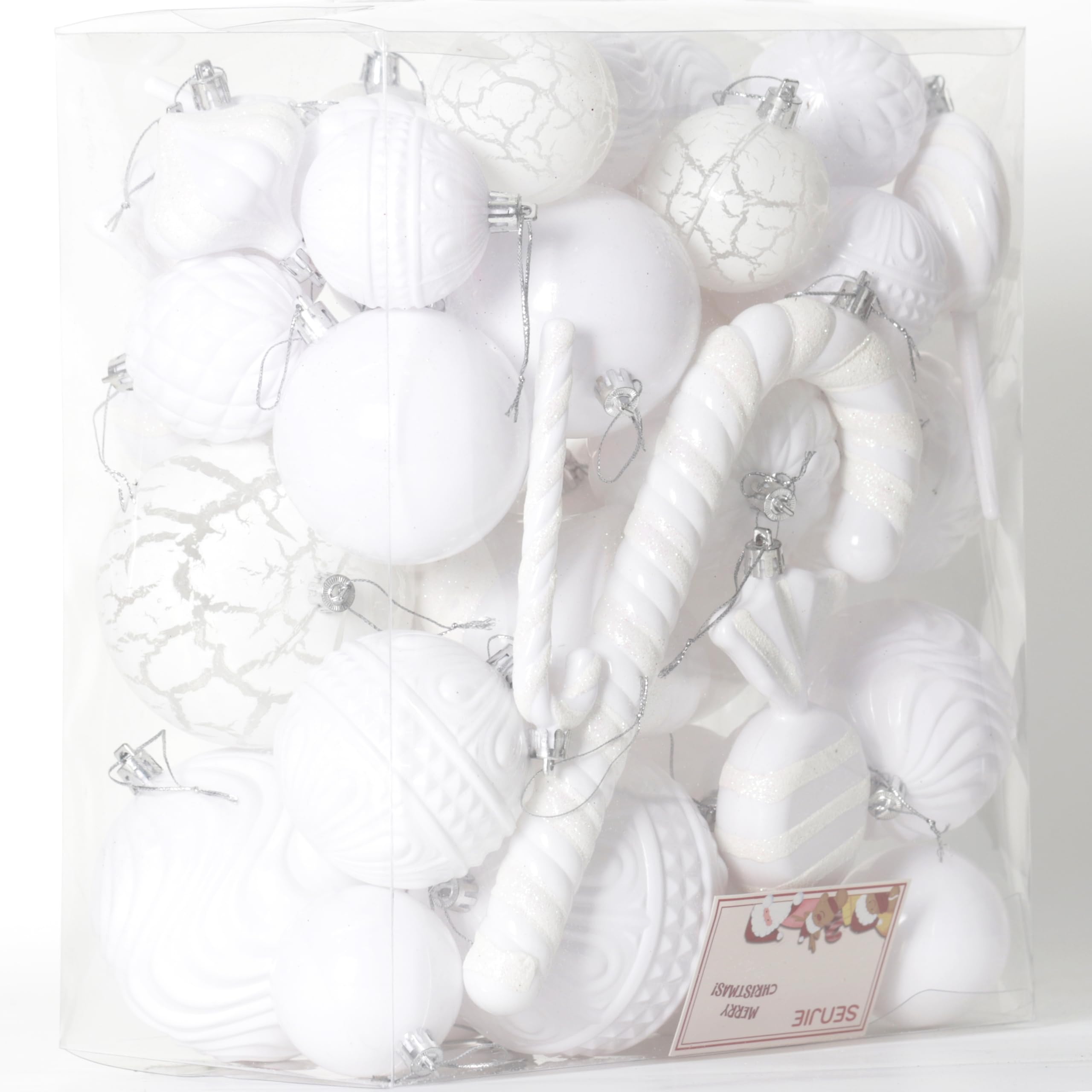 Photo 1 of Christmas Tree Ornaments 46 pcs Assorted Multi-Size Large Candy Cane Shatterproof Ball Ornaments Set for Christmas Holiday Wreath & Party Decorations,White