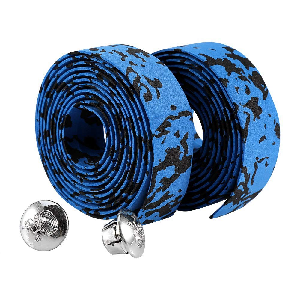 Ejoyous Bike Handlebar Tape, Soft Bicycle Bar Tape Handle Wrap with 2 Bar Plugs for Touring Cycling and Road Racing, Black+Blue, 2 Pieces