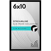 Americanflat 6x10 Picture Frame with Shatter-Resistant Glass - Streamline Collection - Thin Border Photo Frame for Tabletop and Wall Display - Hanging Hardware and Easel Stand Included - Black