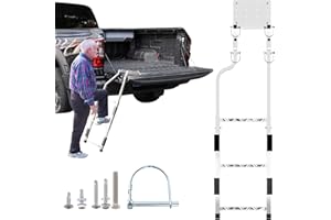 YOHSUGO Tailgate Ladder, Stainless Steel Pickup Trucks Tailgate Steps, Elder-Friendly Truck Bed Ladder with Anti-Slip Steps, No Noise Pad, Easy Install Foldable Truck Accessories Universal Fit Ford Ram