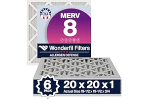 20x20x1 MERV 8 Air Filter (6-Pack) | Wonderfil Filters | Pleated HVAC Design | Perfect Fit for AC & Furnace Systems | Actual Size: 19.5" x 19.5" x 0.75"
