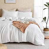 - LEEQHRRY - Muslin Duvet Cover King Size, 100% Washed Cotton Duvet Cover Set, Ultra Soft Comforter Cover Linen Like, 3 Pieces Minimalist Gauze Duvet Cover with 2 Pillowcases, 90"x104", White