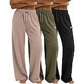 Neer 3 Pack Women's Yoga Pants Loose Casual Wide Leg Sweatpants High Waist Lounge Drawstring Stretch Pants with Pockets