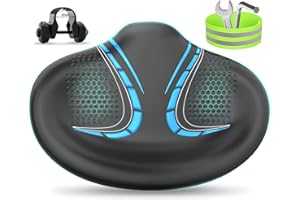 BLUEWIND New Noseless Oversized Bike Seat, Wide Bicycle Saddle Novel Backrest Design for Electric Bike, Universal Fit Exercise Bike or Road Stationary Bike Seat Cushion for Men & Women