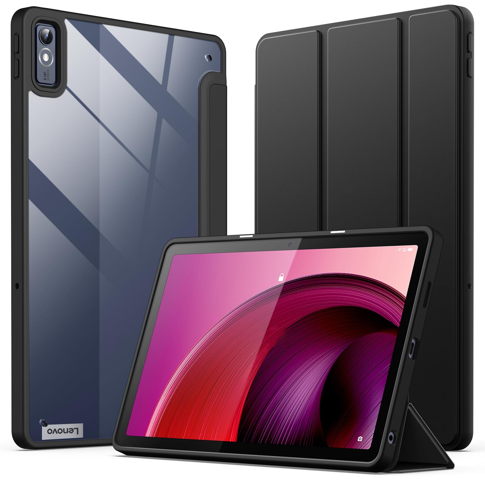 JETech Case for Lenovo Tab M10 5G 10.61-Inch, Clear Transparent Hard PC Back, Protective Tri-Fold Stand Slim Tablet Cover, Auto Wake/Sleep (Black)