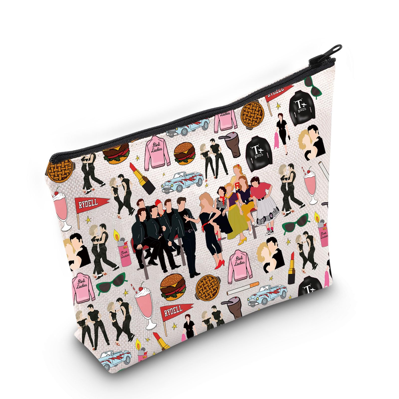 WZMPA Grease Danny & Sandy Travel Makeup Bag - Pink Ladies Inspired Gift - Broadway Musical Zipper Pouch Bag — image 1