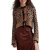 Kedera Women Leopard Cardigan Open Front Tie Up Sweaters Long Sleeve Cheetah Print Top Cropped Cardigan Jackets