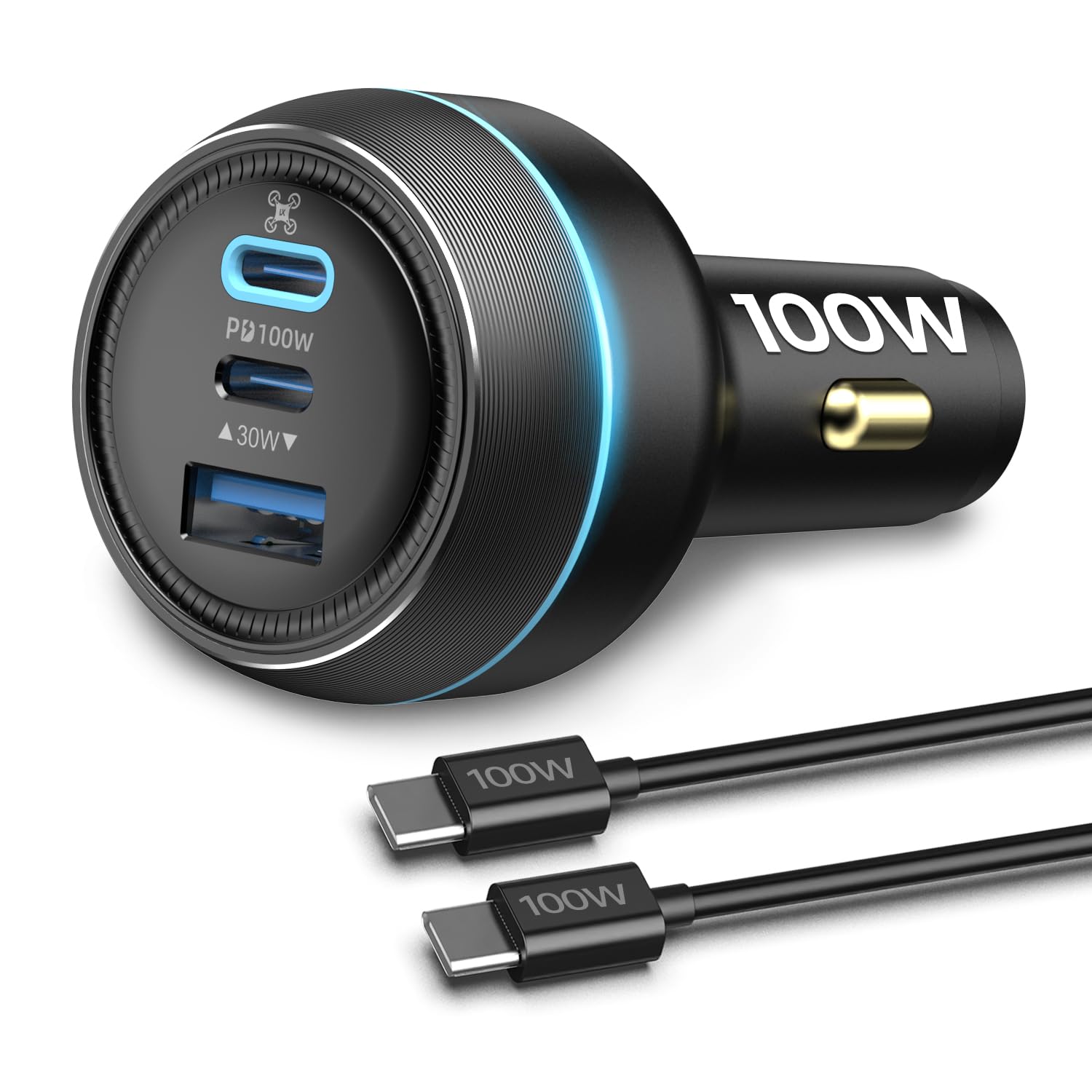 100W Drone Car Charger for DJI, 3-Port USB-C/USB-A Fast Charger, Battrey Power Adapter for DJI Mini/Air/Mavic 3/Avata Series Drone, Charging Hub, Remote Controller Accessories (1 Cable Included)