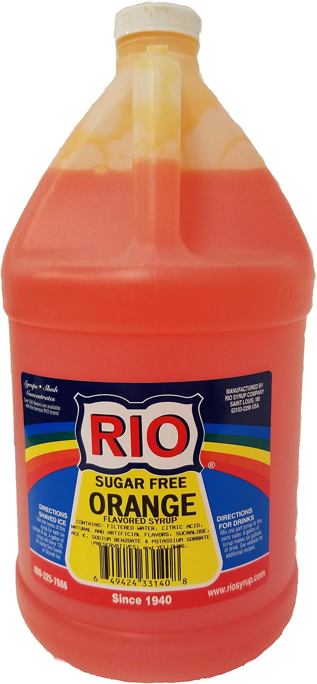 Premium Sugar Free Orange Flavored Snow Cone Syrup, 1 Gallon Ready to Use, By Rio