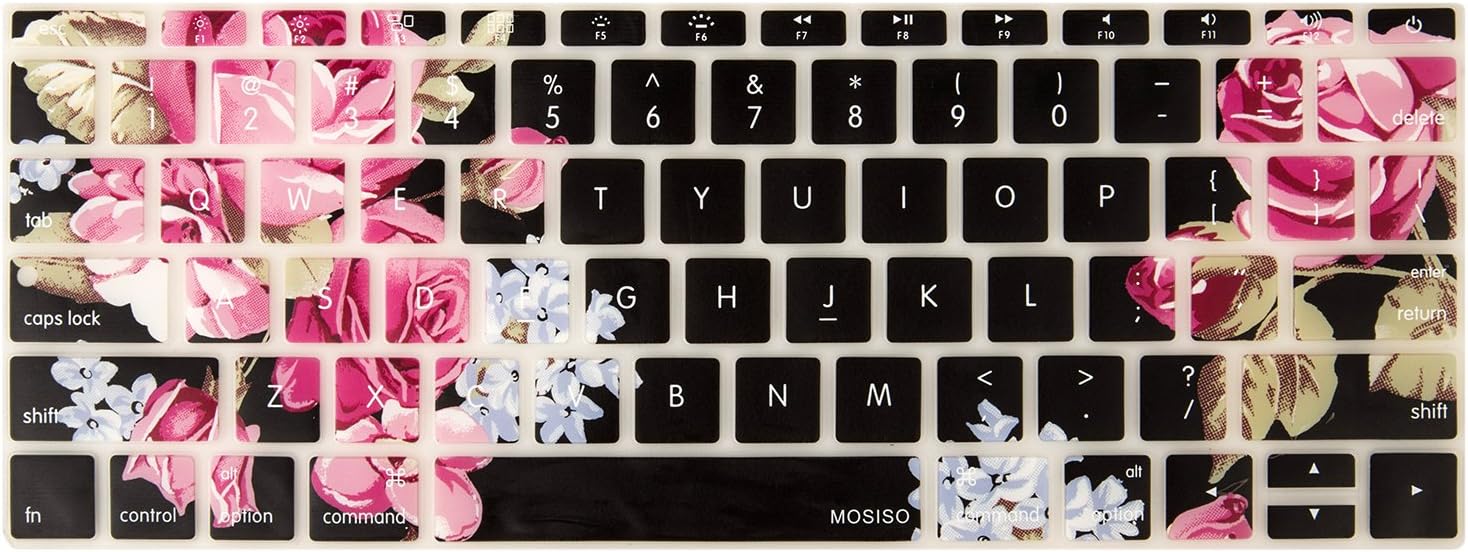 MOSISO Silicone Pattern Keyboard Cover Protective Skin Compatible with MacBook Pro 13 inch 2017 & 2016 Release A1708 Without Touch Bar, MacBook 12 inch A1534, Purple Peony