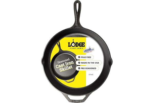 LODGE MFG L10SK3 Lodge Logic, 12" Diameter, 2" Deep, Pre-Seasoned Cast Iron Skillet, black | camping-cooking-utensils
