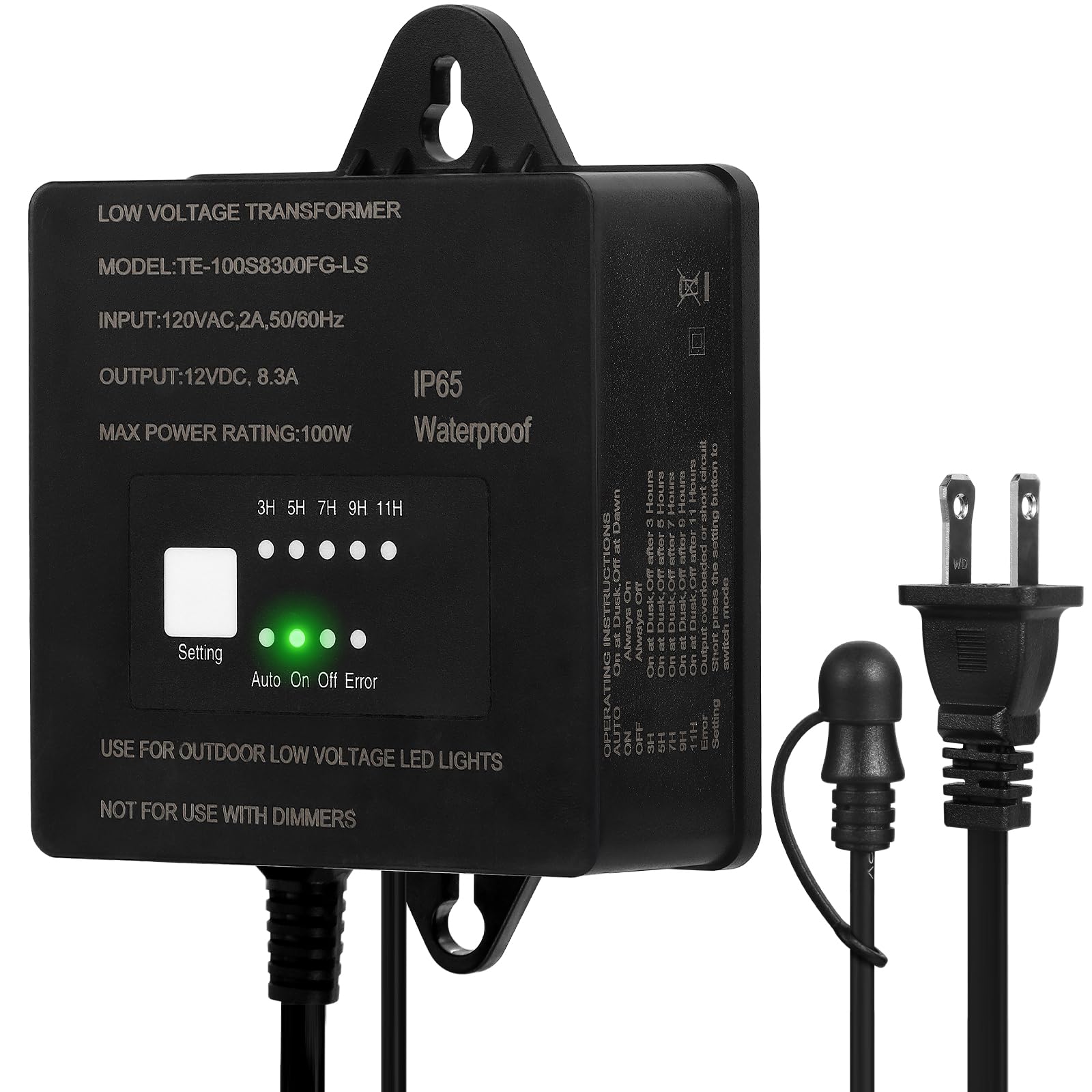 Photo 1 of 100W Low Voltage Landscape Transformer,Waterproof Low Voltage Transformer with Timer and Photocell Sensor,120V AC to 12V DC Landscape Lighting Transformer for Outdoor LED Spotlight Path Light