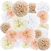 EPIQUEONE 20 Pieces Blush Pink, Dusty Rose, Mauve, Cream Tissue Paper Pom Poms - Ceiling and Party Decorations - Backdrop Flowers (White, Ivory, Peach, Champagne)
