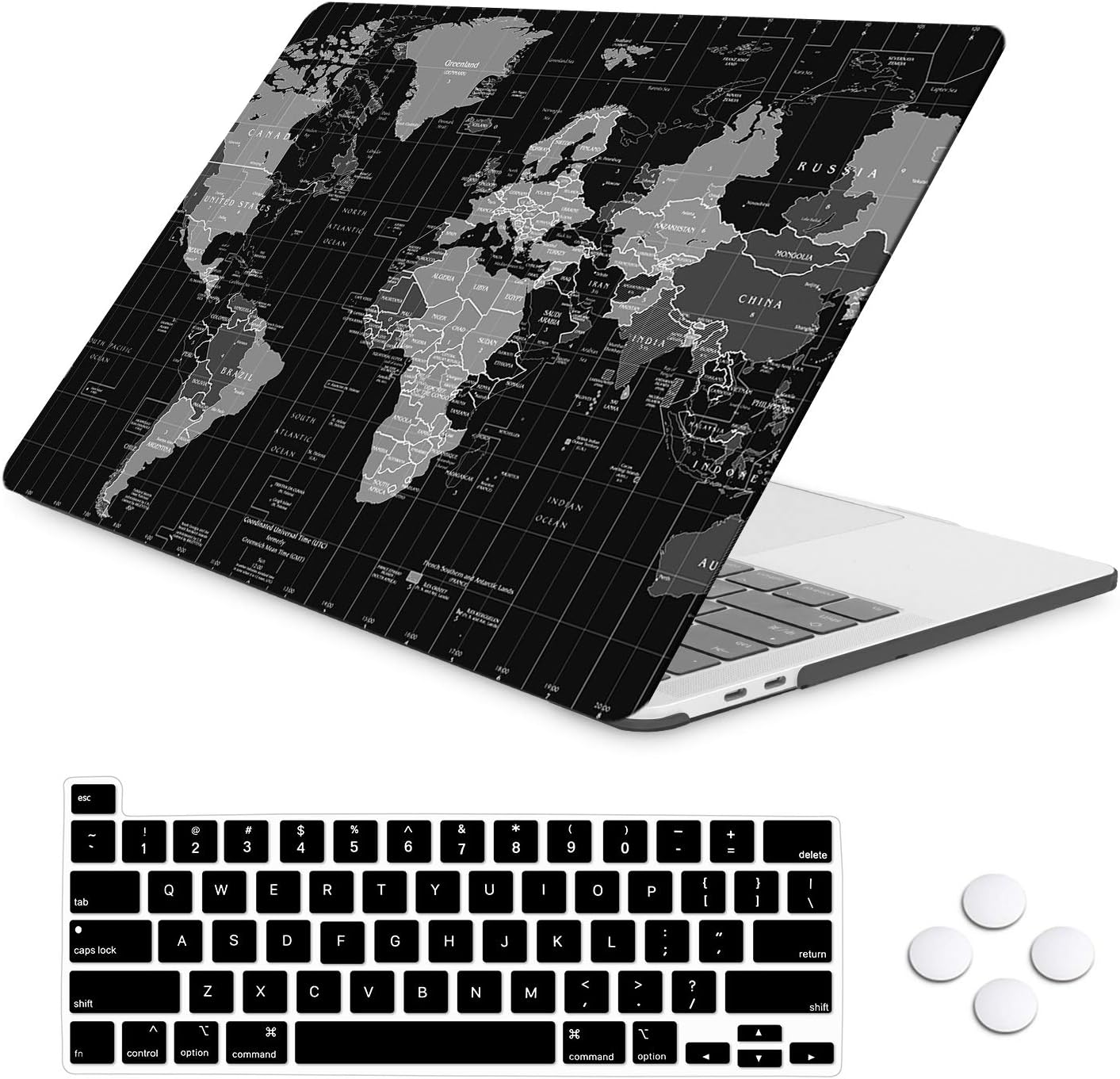 iLeadon MacBook Pro 13 inch Case Release Model A2338 M1/A2251/A2289, Plastic Hard Shell Case with Keyboard Cover Only Compatible 2020 New MacBook Pro 13 with Touch Bar Fits Touch ID, Black World Map