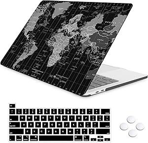 iLeadon MacBook Pro 13 inch Case Release Model A2338 M1/A2251/A2289, Plastic Hard Shell Case with Keyboard Cover Only Compatible 2020 New MacBook Pro 13 with Touch Bar Fits Touch ID, Black World Map