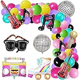80s 90s Party Decorations Bundle Radio Boom Box,139PCS Roller Skate 4D Disco Foil Balloons Retro Mobile Phone Guitar Micropho