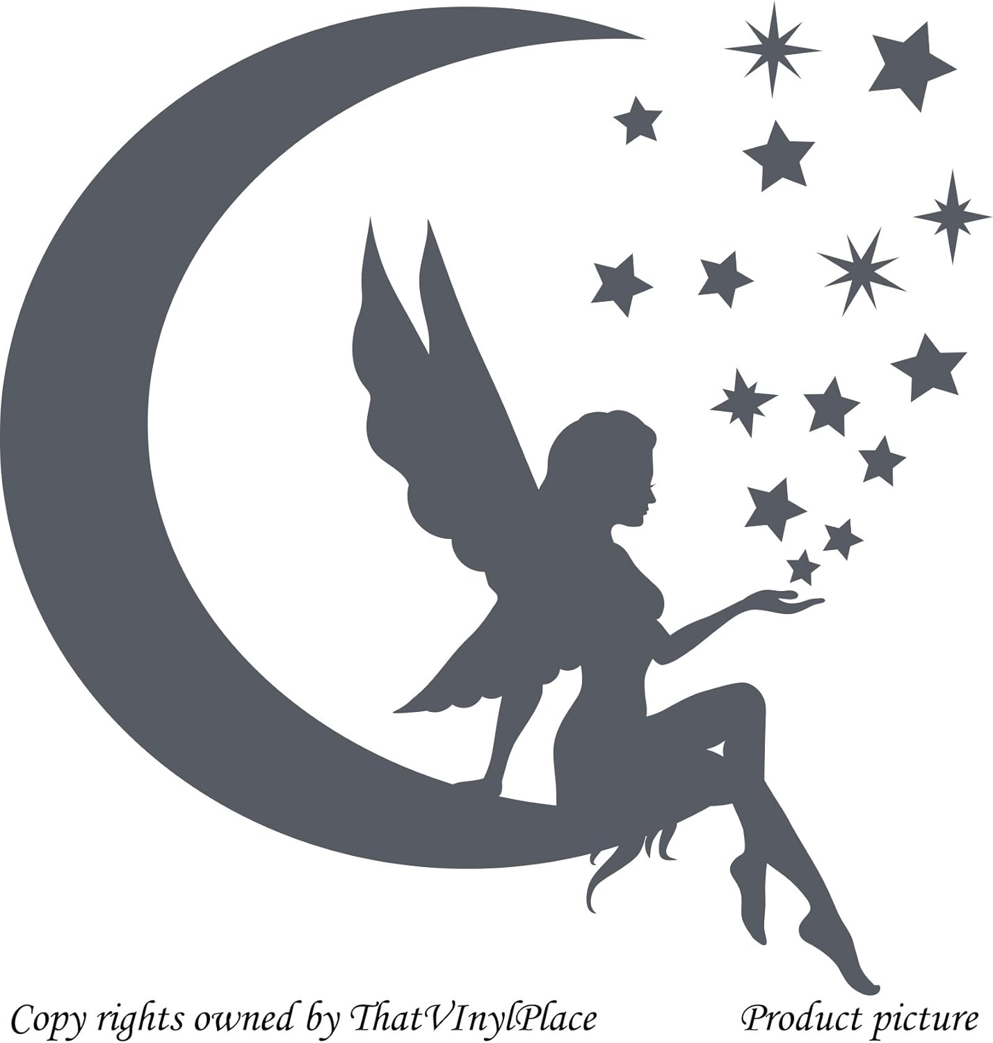 Hada con luna y estrellas adhesivo decorativo para pared 60 cm x 60 cm