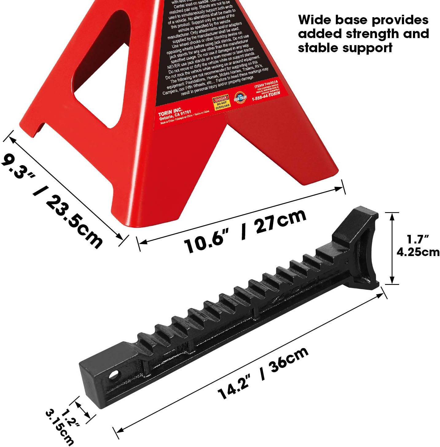 BIG RED T46002A Torin Steel Jack Stands: Double Locking, 6 Ton (12,000 lb) Capacity, Red, 1 Pair: Automotive