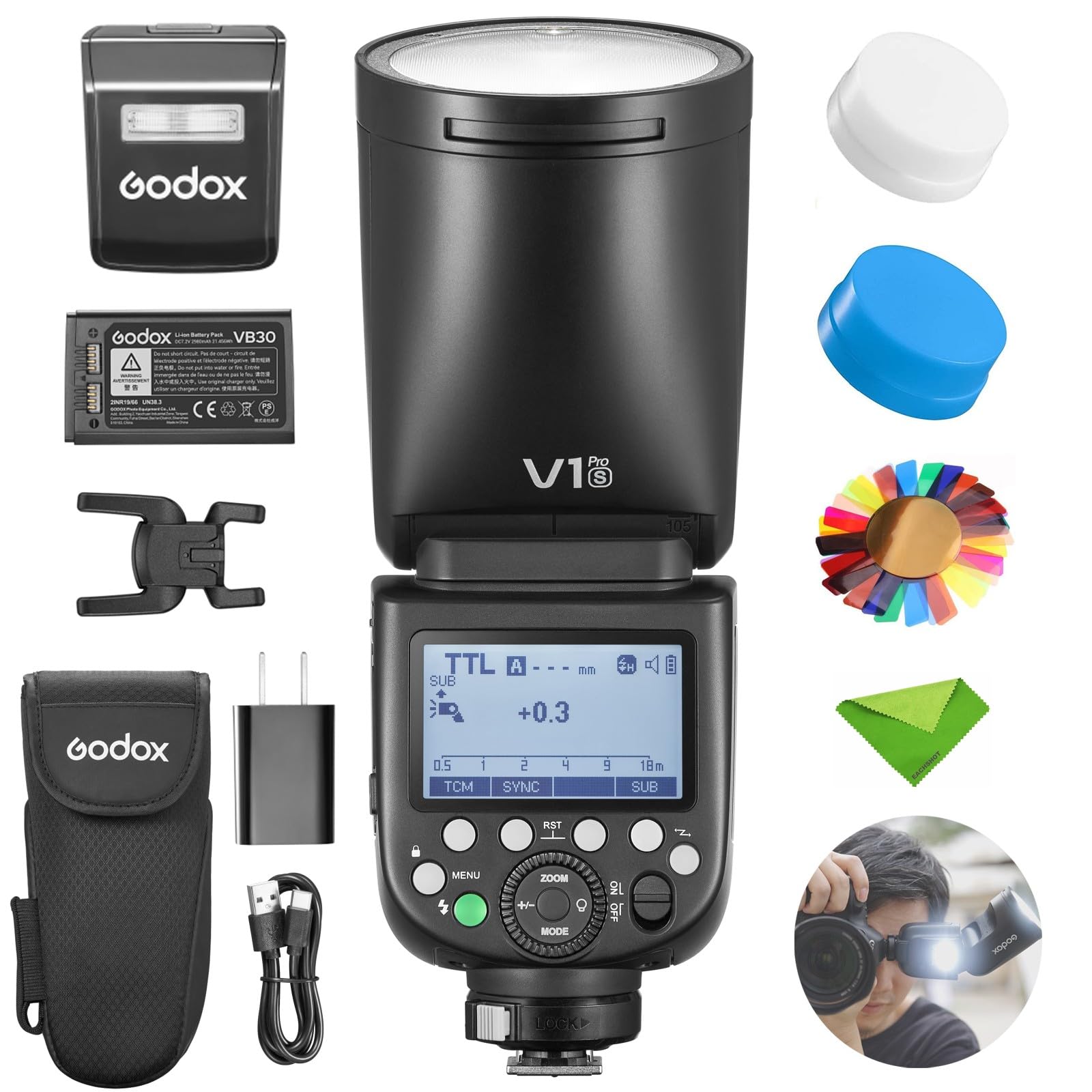 Godox V1 V1Pro S Flash for Sony Camera TTL Flash 1/8000 HSS 500 Full Power Flashes 1.3s Charging Time 2.4G Wireless with External Flash SU-1 (GODOX V1-S Updated, V1Pro-S)