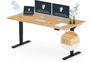 FLEXISPOT Pro Bamboo 60x30 Inch 3 Stages Dual Motor Electric Standing Desk Whole-Piece Board Height Adjustable Desk Electric Stand Up Desk Sit Stand Desk(Black Frame + Bamboo Desktop)