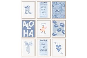 Kizbok Coastal Cowgirl Room Decor, Coastal Granddaughter Room Decor, Blue Surf Up Beachy Wall Decor Preppy Aesthetic Pictures