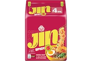 OTOKI Jin Ramen SPICY Flavor with BTS Jin Sticker, Authentic Korean Instant Noodles, Genuine Korean Ramen Soup Mix, Savory & Rich Quick & Easy Meal 4.23oz x 4 Pack
