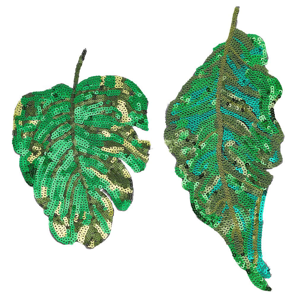 FINGERINSPIRE 2Pcs 2 Styles PVC Sequined Leaf Embroidered Cloth Sew-on Patches