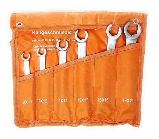 6 Tlg. 9-21mm Offener Ringschlüsselsatz Ringschlüssel Bremsleitungsschlüssel