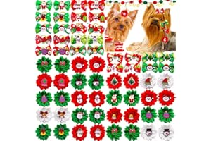 Senniea 40pcs Christmas Dog Hair Bow with Rubber Band,Puppy Yorkie Dog Hair Clip with Cartoon Patch,Small Dog Girl Flower Christmas Hair Topknot Bowknot Pet Grooming Accessories for Christmas