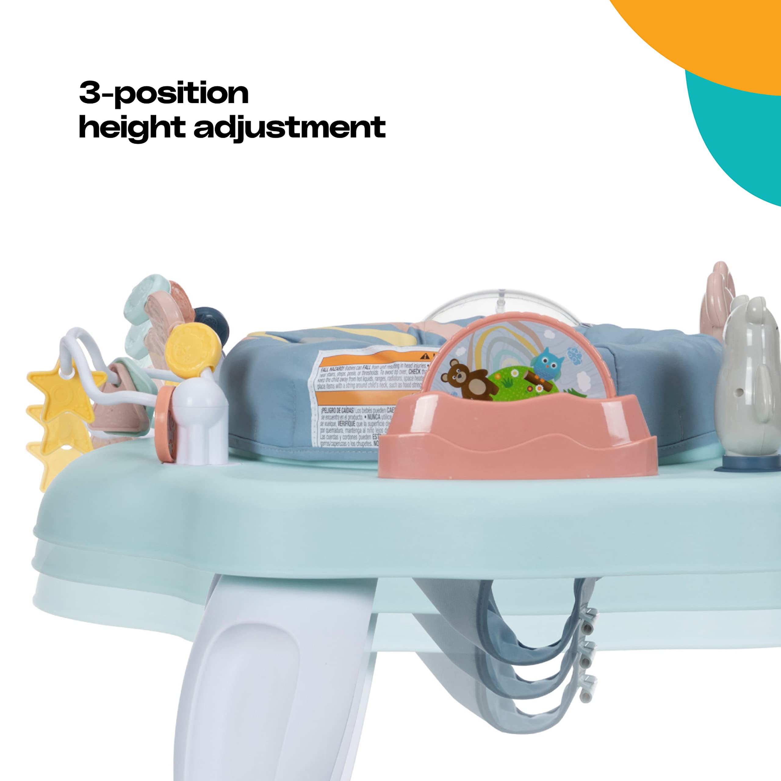 Cosco Play-in-Place Stationary Activity Center, 6 Engaging Toys and a 360° Rotating seat, 3-Position Height Adjustment Machine-Washable, Removable seat pad, Rainbow