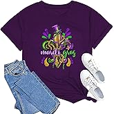 Happy Mardi Gras Shirt for Women Mardi Gras Day Tshirts Funny Carnival Theme Party Tee Tops