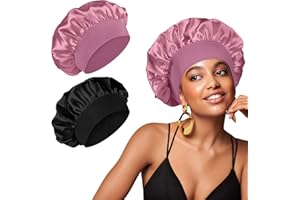 TEWIN 2 PCS Silk Bonnet for Sleeping Satin for Women, Satin Hair Cap for Sleeping Wide Elastic Band Hair Bonnet