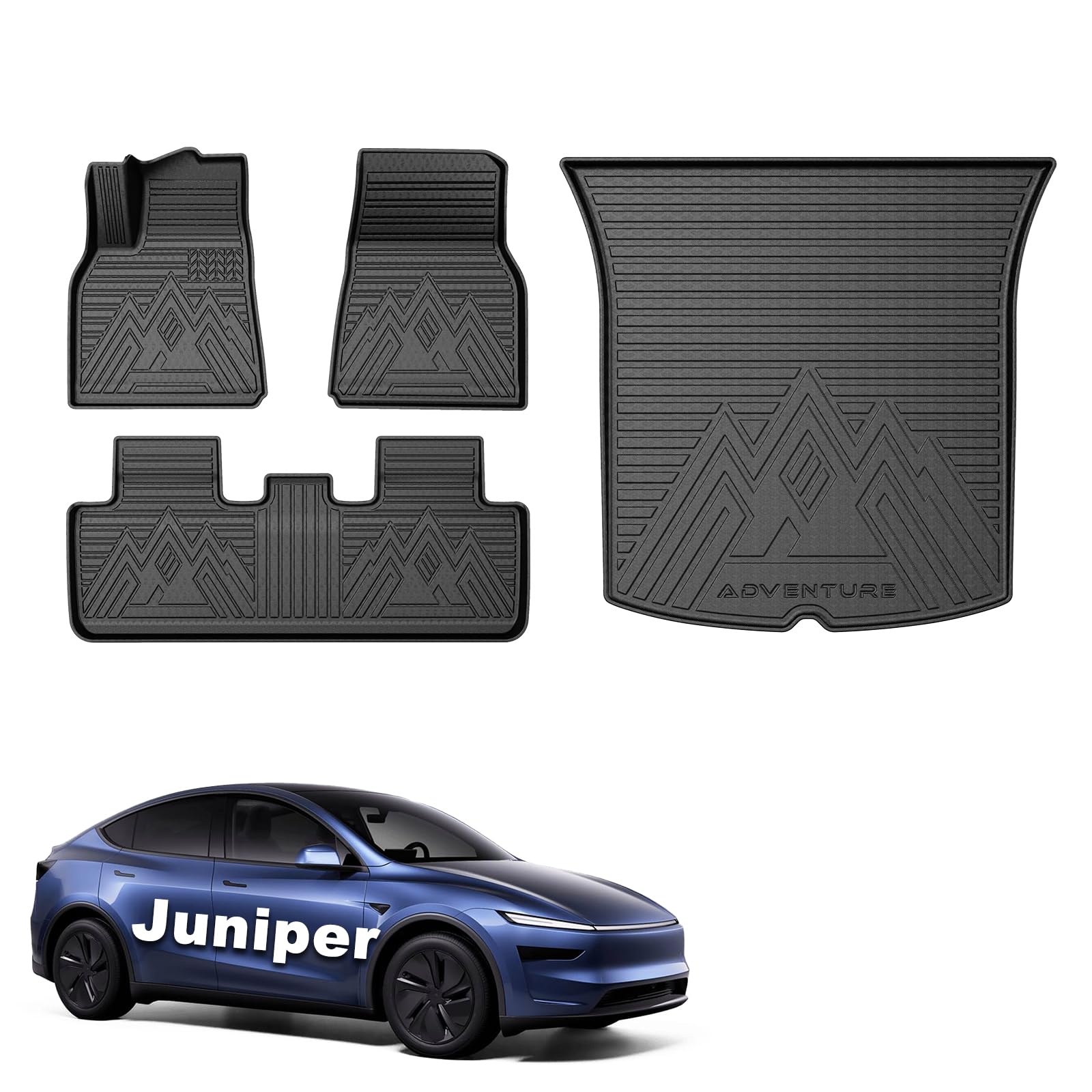 Mixsuper Floor Mats Cargo Liner for Tesla Model Y Juniper 2025 2026, 5 Seat All Weather TPE Material 2 Row Floor Liners and Trunk Mat Set Black Image