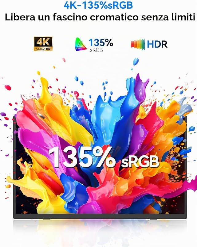 Monitor Portatile 4K Touch, 15,6" IPS Schermo con USB‑C e Pennino