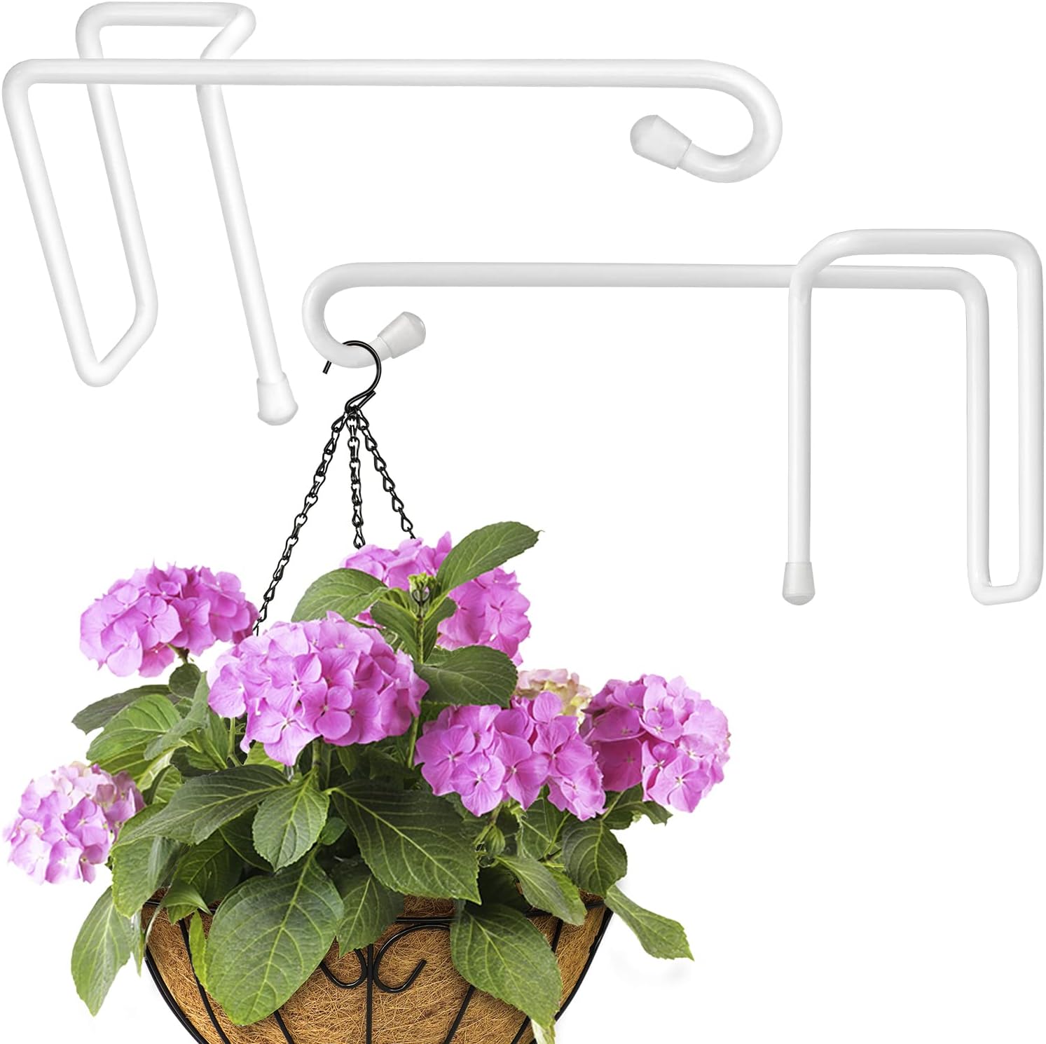 Outdoor Hanging Brackets - Vinazone Vinyl Fence Hooks for Hanging, Heavy Duty Patio Hangers, Outdoor Fence Hangers for Hanging Flower Baskets, Wind Chimes, Planters, Bird Feeders, Lights, Lanterns - 2 Pack - White Color